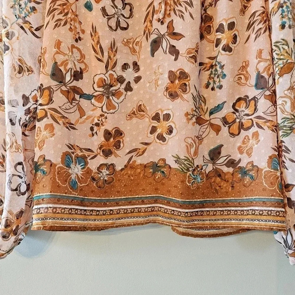 Joie Peach Floral Bohemian Peasant Chiffon Swiss Dot  Ruffle Top Tie Blouse XS. - Picture 10 of 16